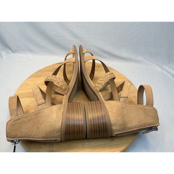 Franco Sarto Olympus Sandal 9.5 Tan Strappy Gladiator Low Heel Zip Up Back - Picture 5 of 7